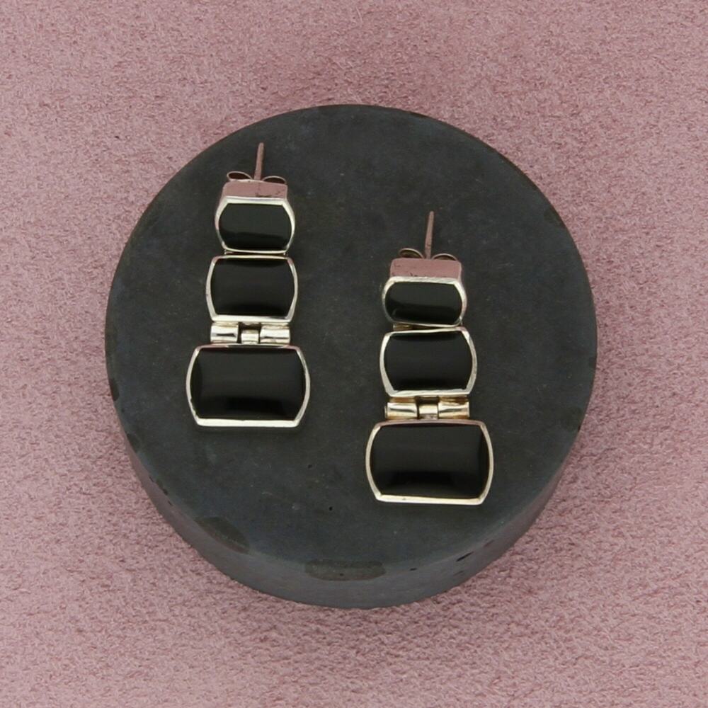 taxco mexico sterling silver vintage black onyx post earrings
